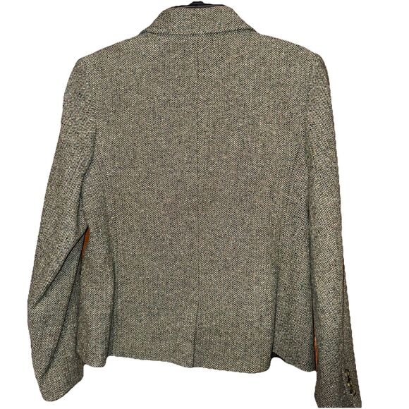 LL Bean Blazer Jacket Women Medium Regular Green Tweed Wool Silk Blend - Picture 4 of 5